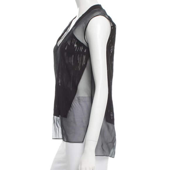 Helmut Lang  Embroidered Silk V-Neck Top Black - Picture 2 of 10